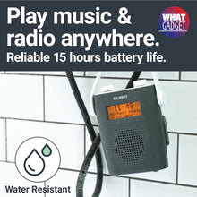 Load image into Gallery viewer, Waterproof DAB Radio with Bluetooth | Portable IPX5 Shower DAB, DAB+ Digital and FM Radio | Majority Eversden Water Resistant Radio | In-Built Battery, Mains Powered, 20 Presets and LED Display