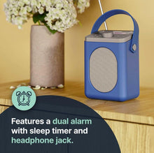 Load image into Gallery viewer, Majority Little Shelford Radio, DAB, DAB+ Digital and FM Bluetooth, Portable, Battery and Mains Powered, Bluetooth Connectivity, Dual Alarm, 15 Hours Playback and LCD Display - Blue & Grey