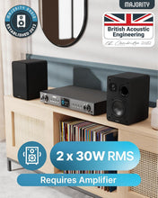Load image into Gallery viewer, Majority BOOKSHELF PASSIVE SPEAKERS |Hi-Fi Stereo Speakers Pair for Tuners Hi-Fi systems with build in amplifiers | Stereo 2.0, 60W RMS | Solid Build and Compact Size D70X Passive BLACK
