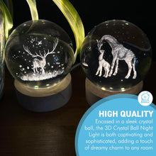 Load image into Gallery viewer, Set of Two 3D Crystal Ball Night Light USB Lamp with Reindeer and Giraffe designs, elegant modern illumination for any room