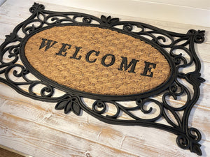 Rubber backed Coir Welcome Rectangle Door Mat 30cm x 45cm | Outdoor or Indoor use | doormat | non slip