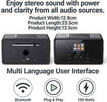 Load image into Gallery viewer, Internet Radio with DAB+ | 100 Watts 2.1 Bluetooth Radio with Spotify Connect, Alarm, 90+ Presets, Built-In Subwoofer and Remote Control | Majority Bard Music System and Digital Radio