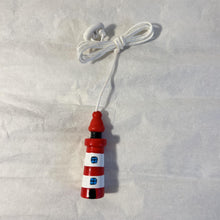 Load image into Gallery viewer, Red and white Lighthouse light pull | Nautical Theme Wooden Lighthouse Cord Pull Light Pull