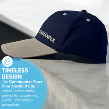 Load image into Gallery viewer, Commander Adjustable Navy Blue Baseball Cap, classic unisex cotton hat for casual, sports & outdoor wear