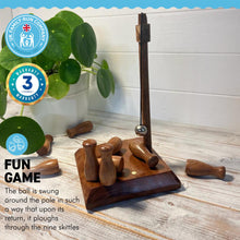 Load image into Gallery viewer, HANDCRAFTED SOLID WOOD BAR SKITTLES GAME | wooden bowling set | Pub skittles set | table top skittles | Devil amongst the tailors | Indoor skittles | vintage traditional pub game | tabletop skittles