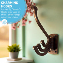 Load image into Gallery viewer, Four-way Folding Coat Hook | Antique Copper Swivel Hook | | Wall mounted for bathroom, kitchen, bedroom | Captains hook | independently swiveling arms | Versatile and elegant