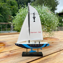 Load image into Gallery viewer, AMERICAS CUP MODEL YACHT BLUE HULL | Sailing | Yacht | Boats | Models | Nautical Gift | Sailing Ornaments | Yacht on Stand