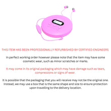 Load image into Gallery viewer, Oakcastle CD100 RECHARGEABLE BLUETOOTH CD PLAYER | 12hr Portable Playtime | In Car Compatible Personal CD Player | Headphones Included, AUX Output, Anti-Skip Protection, Custom EQ, CD Walkman (Pink)