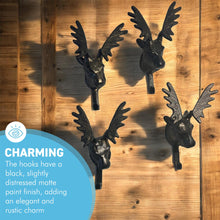 Load image into Gallery viewer, Set of 4 Wall-Mounted Cast Iron Deer Head Hook for Hats, Coats ,Durable and Stylish