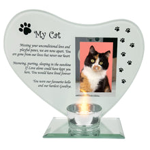 Load image into Gallery viewer, Glass Memorial Candle Holder & Photo Frame for Cats | Grief Sympathy Gift | Pet Memorial Plaque | Cat Remembrance Frame & Candle Holder
