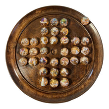 Load image into Gallery viewer, 30cm Diameter DARK WOOD SOLITAIRE BOARD GAME with HELTER SKELTER GLASS MARBLES | |classic wooden solitaire game | strategy board game | family board game | games for one | board games