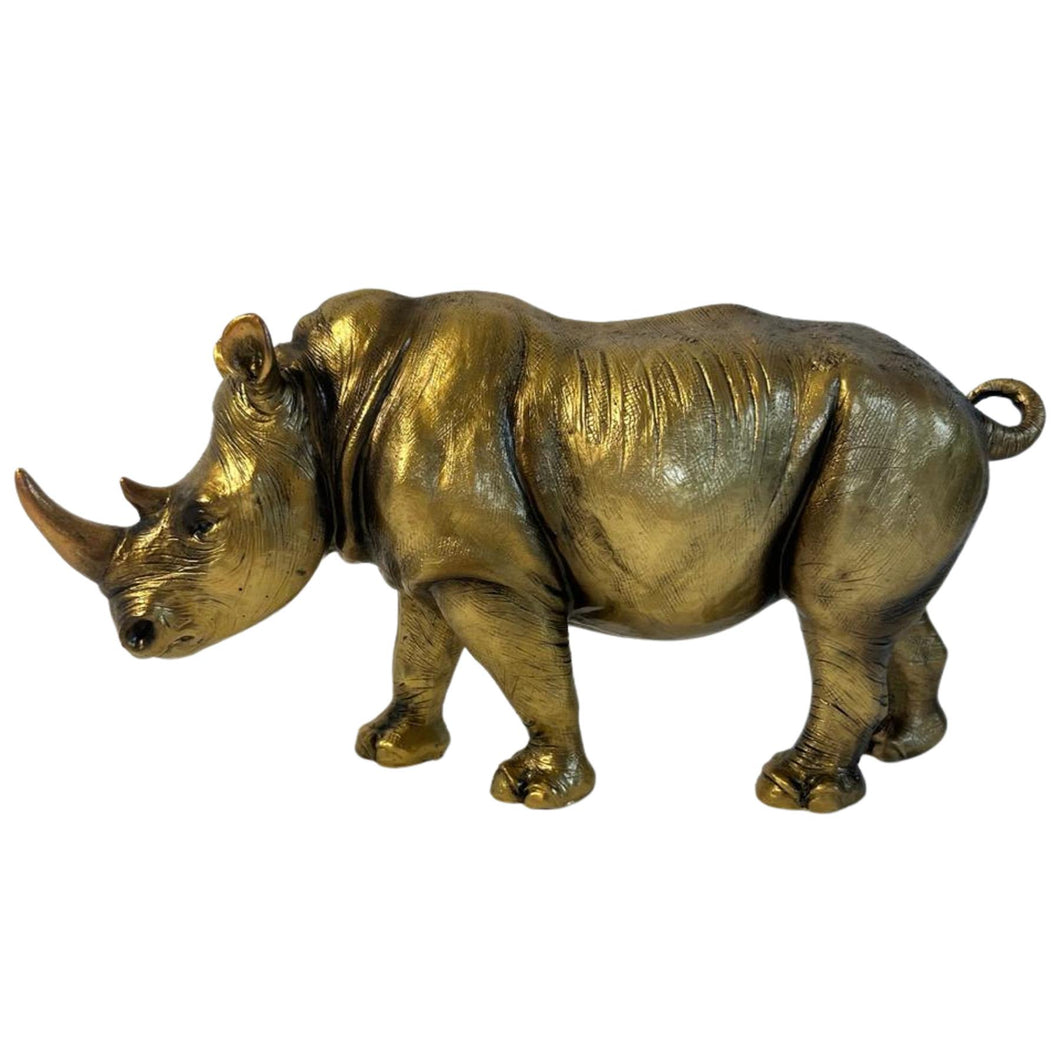 RHINO ORNAMENT IN ANTIQUE GOLD COLOUR FINISH | Wildlife Statue | Rhinoceros | Ornaments for the Home | Rhino Lover Gift Birthday Friendship Gifts | Wildlife Animal Lover Gift