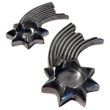 Load image into Gallery viewer, Set of Two Celestial Elegance: Brushed Silver Aluminum Shooting Star Tea Light Candle Holders,  Modern Decorative Accent