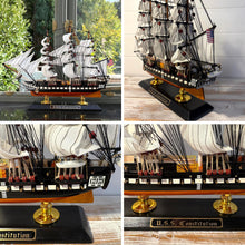 Load image into Gallery viewer, 𝗨𝗦𝗦 𝗖𝗢𝗡𝗦𝗧𝗜𝗧𝗨𝗧𝗜𝗢𝗡 𝗠𝗢𝗗𝗘𝗟 𝗦𝗛𝗜𝗣 – Handcrafted Wooden Tall Ship Replica of Old Ironsides, Historic War of 1812 Naval Display