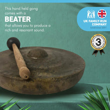 Load image into Gallery viewer, Vietnamese HANDMADE METAL GONG - natural aged finish – 23cm diameter/ 9 inches diameter GONG | Lightweight Sturdy and Durable | Music Therapy | Dinner Gong | Meditation | Percussion Music.