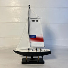 Load image into Gallery viewer, Americas Cup Model Yacht - USA 67 | Sailing | Yacht | Boats | Models | Sailing Nautical Gift | Sailing Ornaments | Yacht on Stand | 23cm (H) x 16cm (L) x 3cm (W)