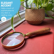 Load image into Gallery viewer, Elegant Regency Style Wooden Handle Magnifying Glass for Reading, Handheld Magnifier