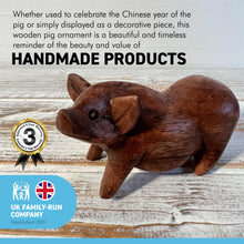 Load image into Gallery viewer, WOODEN HAND CARVED PIG ORNAMENT| Ethically produced by local craftsmen | Chinese Year of the PIG | Farm Animals | Ornaments | Animal Ornaments | Animal Lovers
