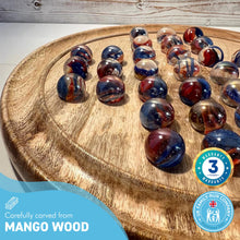 Load image into Gallery viewer, 30cm Diameter WOODEN SOLITAIRE BOARD GAME with FUNFAIR GLASS MARBLES | classic wooden solitaire game | strategy board game | family board game | games for one | board games