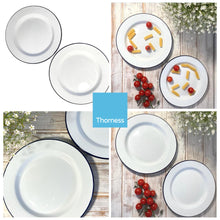 Load image into Gallery viewer, 2 x 24cm White Enamel Dinner Plates | Enamel plate | Set of 2 plates | Traditional dinner plate | Kitchen plate for pies, sides and dinner | 24cm diameter each
