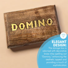 Load image into Gallery viewer, Handcrafted Wooden Domino Set with Brass Inlay, 28 Classic Tiles, 15cm x 10cm, Includes Wooden Storage Box  Elegant Table Game