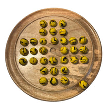 Load image into Gallery viewer, 30cm Diameter WOODEN SOLITAIRE BOARD GAME with BUMBLEBEE GLASS MARBLES | classic wooden solitaire game | strategy board game | family board game | games for one | board games