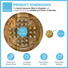 Load image into Gallery viewer, 30cm Diameter MANGO WOOD SOLITAIRE BOARD GAME with SPECKLED GOLDEN SPINOSAURUS GLASS MARBLES | |classic wooden solitaire game | strategy board game | family board game | games for one | board games