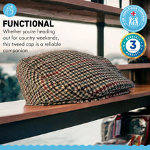 Load image into Gallery viewer, Unisex 58cm M/L TWEED Flat Cap |Mixed Wool Polyester Green Tweed Country Cap | Tweed Hat | Peaked Cap | Black Quilted Lining