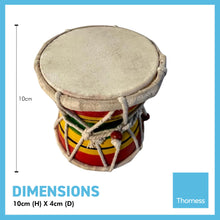 Load image into Gallery viewer, DAMRU DRUM | DAMARU| Indian Drum| Hand Drum| Percussion Instrument | Fair Trade percussion and Wind Instruments | | Traditional Indian Folk Music | Brightly coloured Handmade Mango wood Damru Drum

