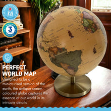 Load image into Gallery viewer, ANTIQUE CREAM GLOBE | Globes of the world | World globe for adults | Earth globe | Desk ornament | Explorers gift | World globe | 25cm (D) x 25cm (W) x 30 cm (H)