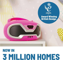 Load image into Gallery viewer, Pink Oakcastle CD200 PORTABLE CD PLAYER BOOMBOX with Bluetooth & FM Radio, 3.5mm AUX headphone jack and USB input, mains and battery music system for adults and children with stereo sound speakers