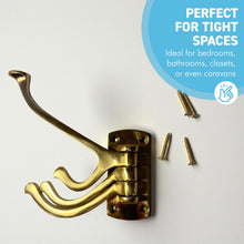 Load image into Gallery viewer, Polished Brass 𝟯-𝗣𝗥𝗢𝗡𝗚 𝗦𝗪𝗜𝗩𝗘𝗟 𝗖𝗢𝗔𝗧 𝗛𝗢𝗢𝗞, Folding Wall Mount Hanger with Screws Included