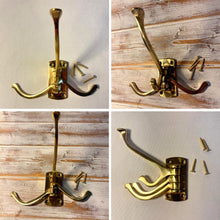 Load image into Gallery viewer, Polished Brass 𝟯-𝗣𝗥𝗢𝗡𝗚 𝗦𝗪𝗜𝗩𝗘𝗟 𝗖𝗢𝗔𝗧 𝗛𝗢𝗢𝗞, Folding Wall Mount Hanger with Screws Included