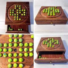 Load image into Gallery viewer, Wooden Solitaire with Drawer for Leprechaun Marbles | Travel Games | Strategic & Traditional Games | Perfect for Adults & Family Fun
