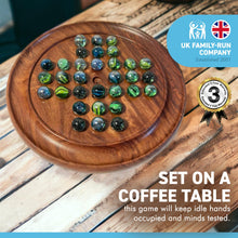 Load image into Gallery viewer, POLISHED WOODEN SOLITAIRE SET WITH MIXED COLOURED GLASS MARBLES | Wooden Games | Marble Games | Games for One | Traditional Games