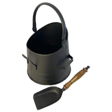 Load image into Gallery viewer, 28cm(h) Straight sided Matt Black COAL BUCKET with shovel | scuttle | hod | BUILT IN 30CM SHOVEL | Fireside accessory | log store | fireplace