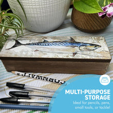 Load image into Gallery viewer, Nautical Wooden Treasure Chest with Mackerel Fish Design for Pencil Fishing Tackle and Decor