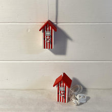 Load image into Gallery viewer, Set of 2 Red and white beach hut light pulls| Nautical Theme Wooden Beach Hut Cord Pull Light Pulls