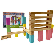 Load image into Gallery viewer, WOODEN 30 piece MARBLE RUN with six coloured glass marbles | Create and build different marble runs | Helps problem solving creativity and hand to eye coordination | Suitable for 4 and above