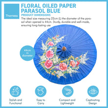 Load image into Gallery viewer, FLORAL OILED PAPER SUNSHADE PARASOL | Sun Protection | Wedding Accessories | UV Protection | Pink and Blue Flowers | Butterflies| Blue