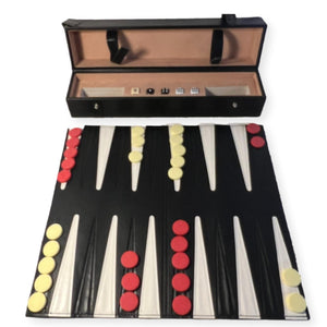 Large Travel Backgammon set in PU Case | Fold-out leather 38cm board | Lightweight 1100g