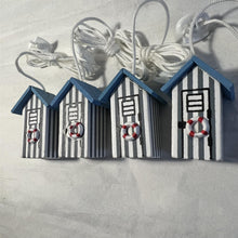Load image into Gallery viewer, 4 x Light Blue and white beach hut light pulls | Nautical Theme Wooden Beach Hut Cord Pull Light Pulls