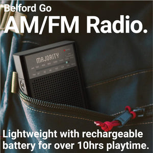 Rechargeable FM/AM Portable Radio | Radio with 10 Hours of Playback, USB Charging, Headphone Jack and Aerial | Majority Belford FM and AM Radio | Clear Sound Quality and Excellent Reception