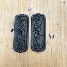 Load image into Gallery viewer, Set of Two Antique style Rustic Cast Iron Door Push Plates with Ornate Cherub Design - Vintage Finger Plate Decor