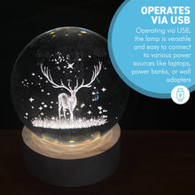 Load image into Gallery viewer, 3D Crystal Ball Night Light USB Lamp, Ludosphere Reindeer Design, Perfect for Home Decor, Gifts, and Mood Lighting