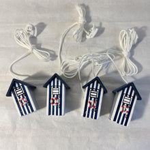 Load image into Gallery viewer, Set of 4 Dark Blue beach hut light pulls | Nautical Theme Wooden Beach Hut Cord Pull Light Pulls