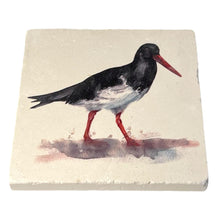 Load image into Gallery viewer, OYSTER CATCHER STONE COASTER | Stone Coasters | Animal novelty gift | Coaster for glass, mugs and cups| Square coaster for drinks | Beach gift | Meg Hawkins art | 10cm x 10cm