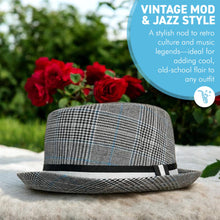 Load image into Gallery viewer, Grey rude boy ska pork pie hat, Size 62cm, X Large, Unisex pork pie hat, Fedora trilby pork pie style