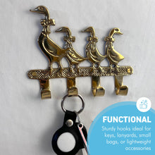 Load image into Gallery viewer, Ducks in a Row Wall Hooks, Decorative Brass Key Holder for Entryway, Kitchen, Hallway, or Stylish Home Decor