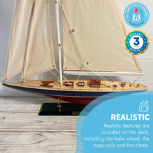 Load image into Gallery viewer, Detailed 50cm long wooden model Rainbow J Class Sailing Yacht | Americas Cup Racing Yacht | Nautical ornament | sailboat model | Rainbow sailing ship model | Fully assembled model boat kit